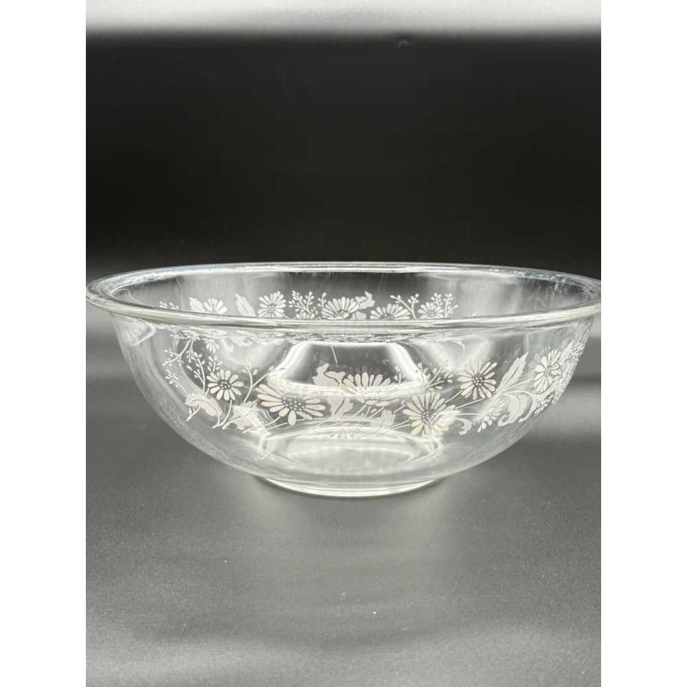 Vintage Pyrex 326 4L Colonial Mist Mixing Bowl Clear White Daisies 11 3/4” Large